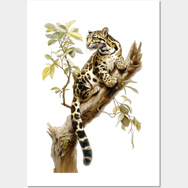 Spotted Elegance: The Clouded Leopard Wall Art by TooplesArt